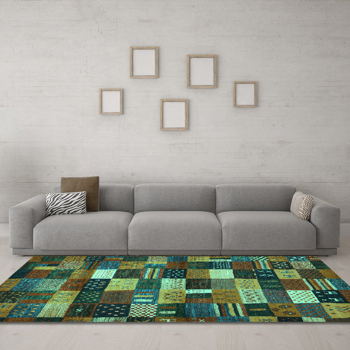 Machine Washable Abstract Turquoise Contemporary Area Rugs in a Living Room,, wshcon1624turq