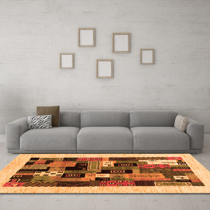 Machine Washable Abstract Orange Contemporary Area Rugs in a Living Room, wshcon1625org