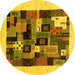 Round Abstract Yellow Contemporary Rug, con1625yw