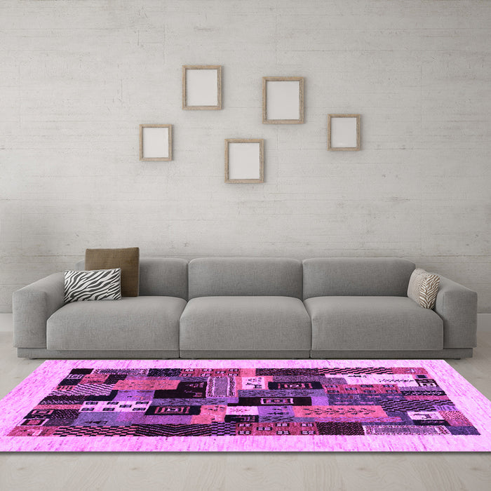 Machine Washable Abstract Purple Contemporary Area Rugs in a Living Room, wshcon1625pur