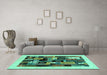 Machine Washable Abstract Turquoise Contemporary Area Rugs in a Living Room,, wshcon1625turq