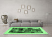 Machine Washable Abstract Emerald Green Contemporary Area Rugs in a Living Room,, wshcon1625emgrn