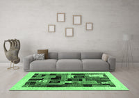 Machine Washable Abstract Emerald Green Contemporary Rug, wshcon1625emgrn