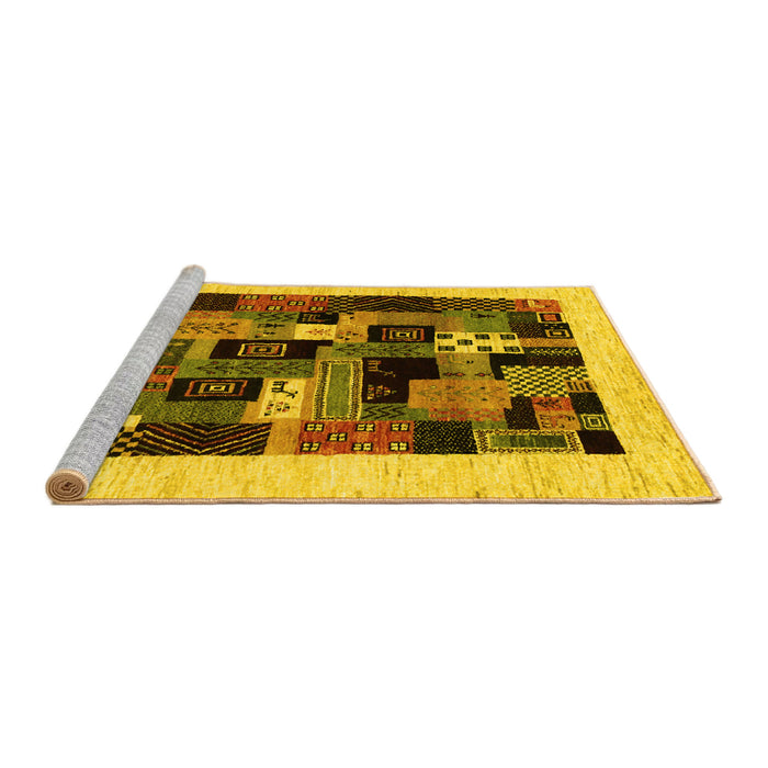 Sideview of Machine Washable Abstract Yellow Contemporary Rug, wshcon1625yw