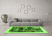 Machine Washable Abstract Green Contemporary Area Rugs in a Living Room,, wshcon1625grn