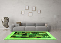 Machine Washable Abstract Green Contemporary Rug, wshcon1625grn