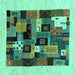 Square Machine Washable Abstract Turquoise Contemporary Area Rugs, wshcon1625turq