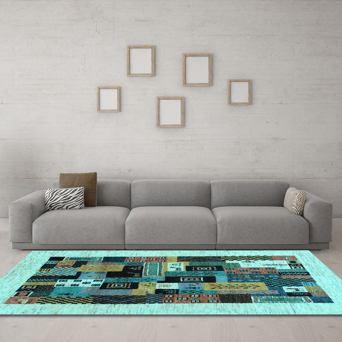 Machine Washable Abstract Light Blue Contemporary Rug in a Living Room, wshcon1625lblu
