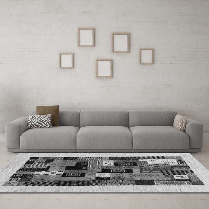 Machine Washable Abstract Gray Contemporary Rug in a Living Room,, wshcon1625gry