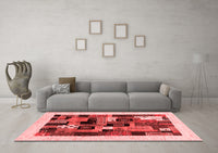 Machine Washable Abstract Red Contemporary Rug, wshcon1625red