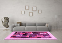 Machine Washable Abstract Pink Contemporary Rug, wshcon1625pnk