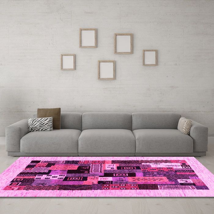 Machine Washable Abstract Pink Contemporary Rug in a Living Room, wshcon1625pnk