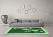 Machine Washable Abstract Emerald Green Contemporary Area Rugs in a Living Room,, wshcon1626emgrn