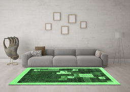 Machine Washable Abstract Emerald Green Contemporary Area Rugs in a Living Room,, wshcon1626emgrn