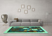 Machine Washable Abstract Turquoise Contemporary Area Rugs in a Living Room,, wshcon1626turq