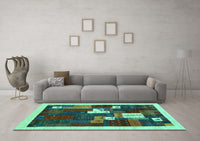 Machine Washable Abstract Turquoise Contemporary Rug, wshcon1626turq