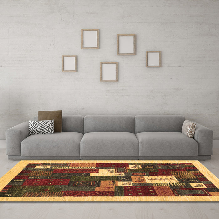 Machine Washable Abstract Brown Contemporary Rug in a Living Room,, wshcon1626brn