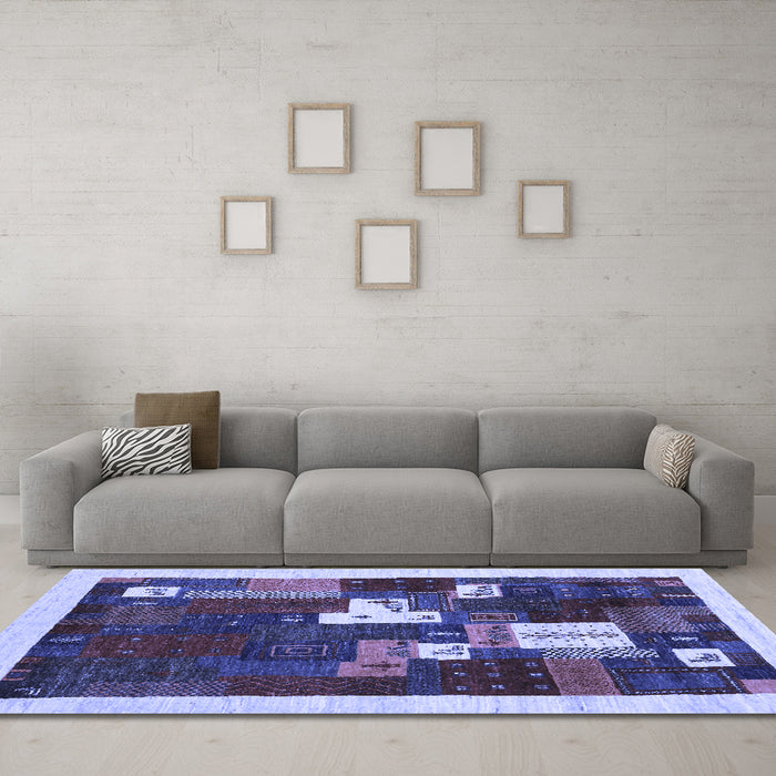 Machine Washable Abstract Blue Contemporary Rug in a Living Room, wshcon1626blu