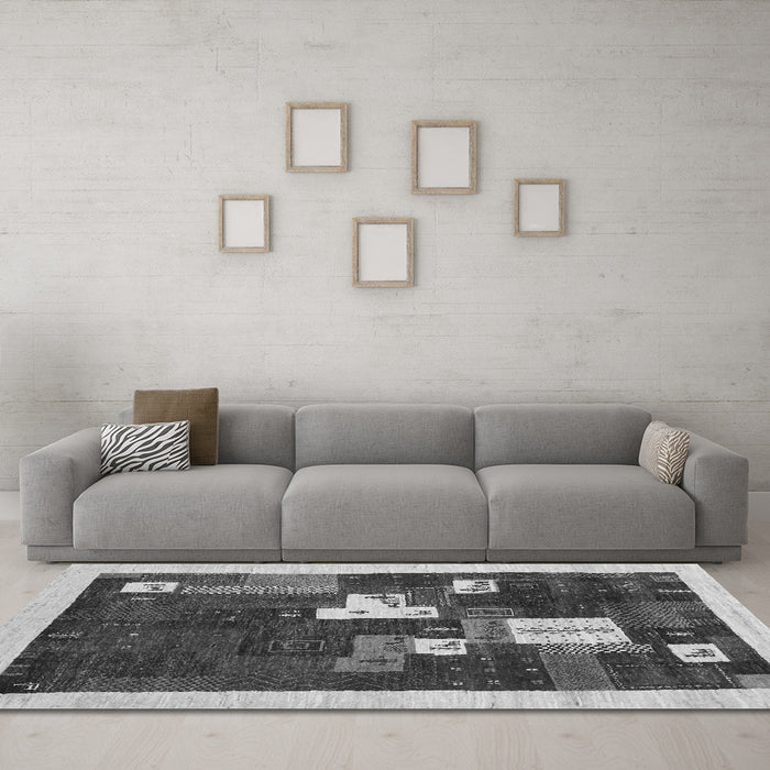 Machine Washable Abstract Gray Contemporary Rug in a Living Room,, wshcon1626gry