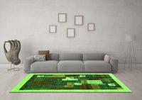 Machine Washable Abstract Green Contemporary Rug, wshcon1626grn