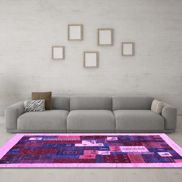 Machine Washable Abstract Purple Contemporary Area Rugs in a Living Room, wshcon1626pur