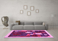 Machine Washable Abstract Pink Contemporary Rug, wshcon1626pnk