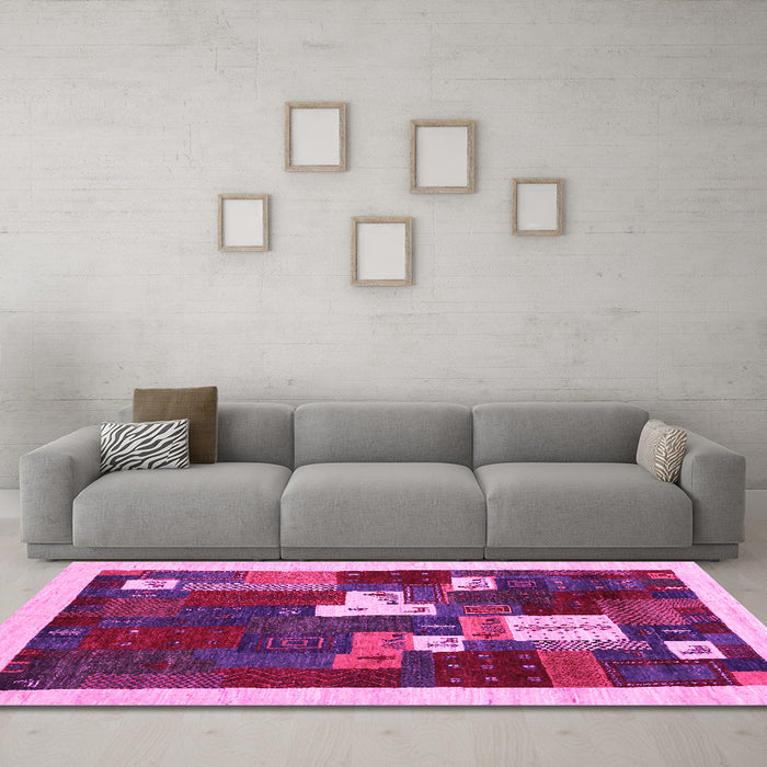 Machine Washable Abstract Pink Contemporary Rug in a Living Room, wshcon1626pnk