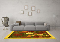 Machine Washable Abstract Yellow Contemporary Rug, wshcon1626yw