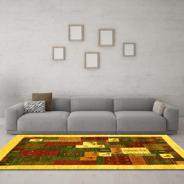 Machine Washable Abstract Yellow Contemporary Rug in a Living Room, wshcon1626yw