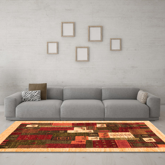 Machine Washable Abstract Orange Contemporary Area Rugs in a Living Room, wshcon1626org