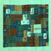 Square Machine Washable Abstract Turquoise Contemporary Area Rugs, wshcon1626turq