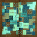 Square Machine Washable Abstract Turquoise Contemporary Area Rugs, wshcon1627turq