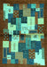 Machine Washable Abstract Turquoise Contemporary Area Rugs, wshcon1627turq