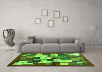 Machine Washable Abstract Green Contemporary Rug, wshcon1627grn