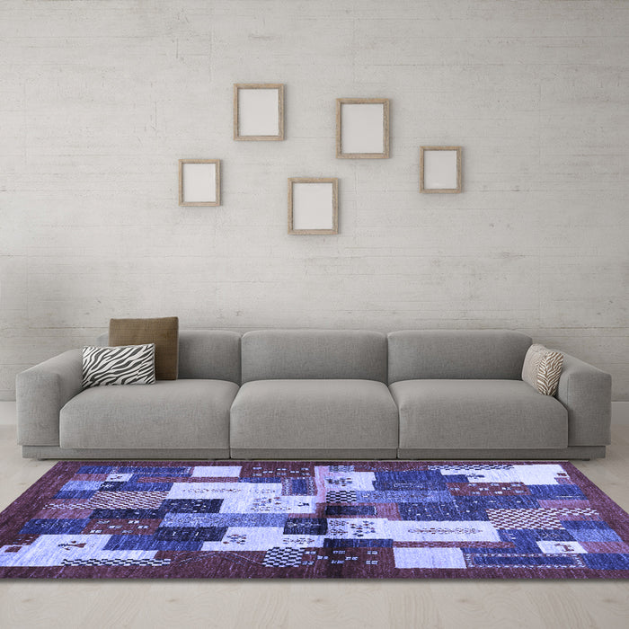 Machine Washable Abstract Blue Contemporary Rug in a Living Room, wshcon1627blu