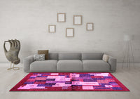 Machine Washable Abstract Pink Contemporary Rug, wshcon1627pnk