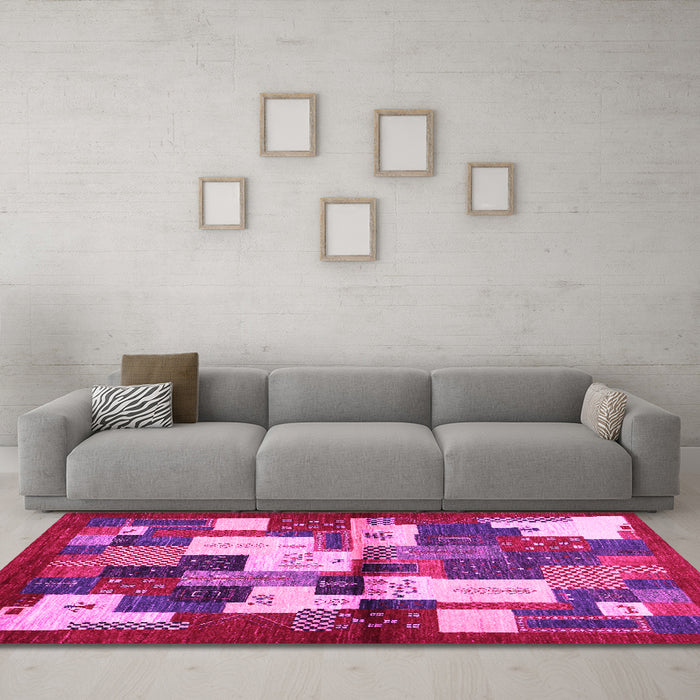 Machine Washable Abstract Pink Contemporary Rug in a Living Room, wshcon1627pnk