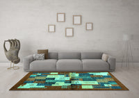 Machine Washable Abstract Turquoise Contemporary Rug, wshcon1627turq