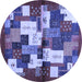 Round Abstract Blue Contemporary Rug, con1627blu