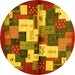 Round Abstract Yellow Contemporary Rug, con1627yw