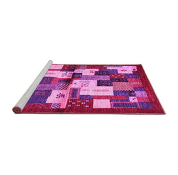 Sideview of Machine Washable Abstract Pink Contemporary Rug, wshcon1627pnk