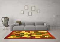 Machine Washable Abstract Yellow Contemporary Rug, wshcon1627yw