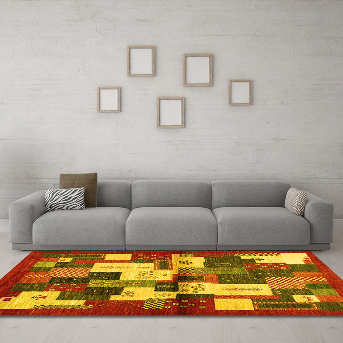 Machine Washable Abstract Yellow Contemporary Rug in a Living Room, wshcon1627yw