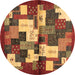 Round Machine Washable Abstract Brown Contemporary Rug, wshcon1627brn