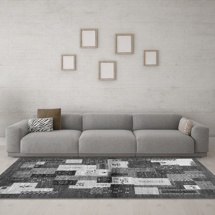 Machine Washable Abstract Gray Contemporary Rug in a Living Room,, wshcon1627gry