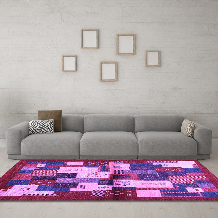 Machine Washable Abstract Purple Contemporary Area Rugs in a Living Room, wshcon1627pur