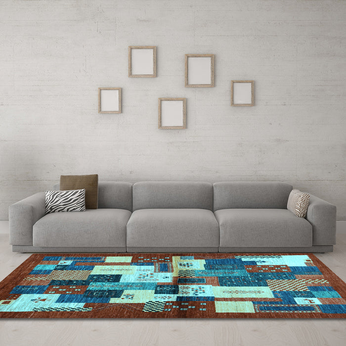 Machine Washable Abstract Light Blue Contemporary Rug in a Living Room, wshcon1627lblu