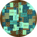 Round Machine Washable Abstract Turquoise Contemporary Area Rugs, wshcon1627turq