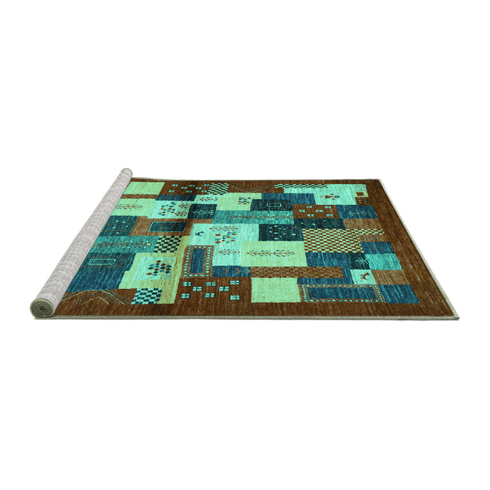 Sideview of Machine Washable Abstract Turquoise Contemporary Area Rugs, wshcon1627turq