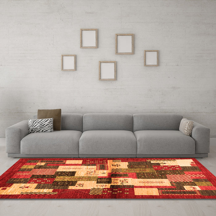 Machine Washable Abstract Orange Contemporary Area Rugs in a Living Room, wshcon1627org